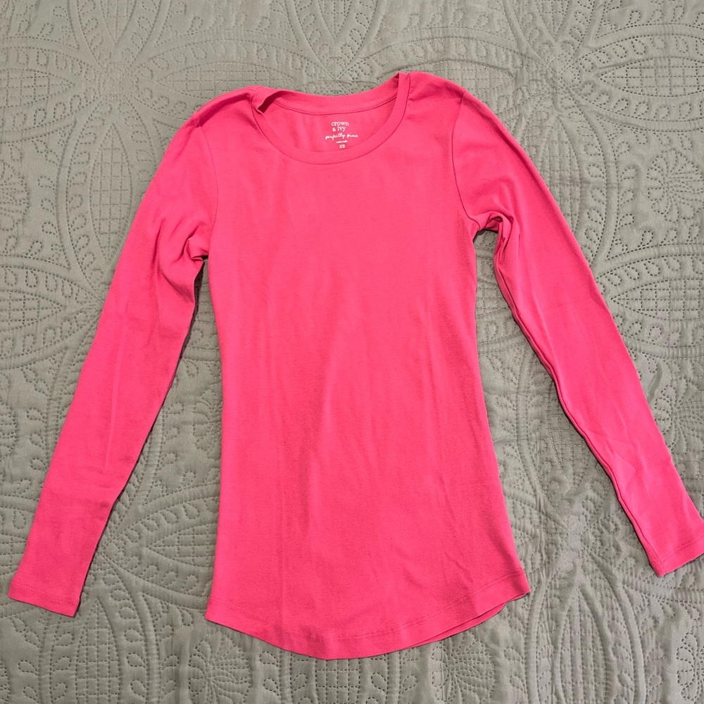 Crown and Ivy Pink Scoop Neck Long Sleeve Tee XS